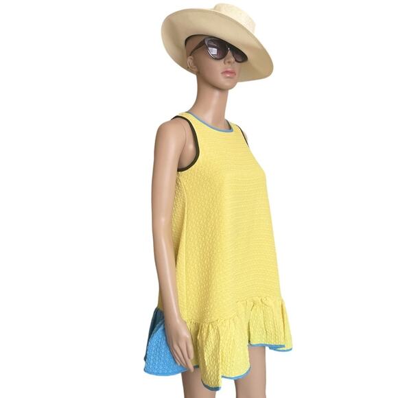 Victoria Beckham Dress Kids Girls Large Yellow Blue Striped Mini Ruffle Textured - Picture 3 of 14